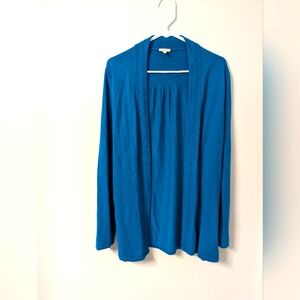 SOLD- Talbots Blue Turquoise Cardigan Sweater with Ribbed Knit, Large